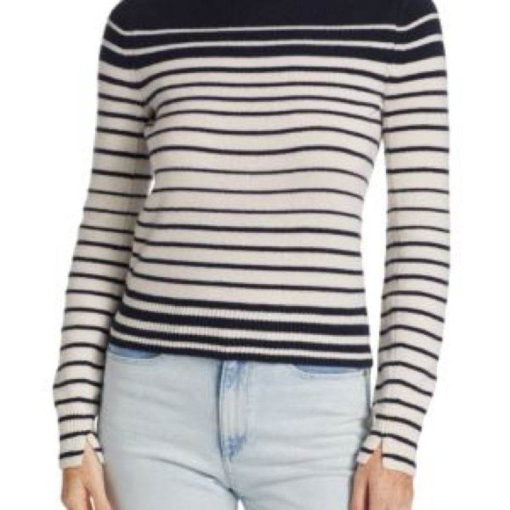 Rag & Bone Navy And Cream Striped Turtleneck Cash… - image 1